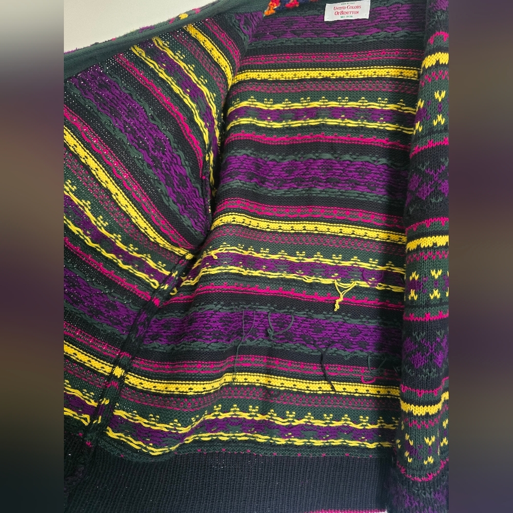 Vintage Benetton Cardigan 90s Colorful Knit Sweater Made in Italy Size M - Picture 10 of 15
